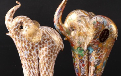 Murano and Lenox Glass Millefiori Elephant Figurines