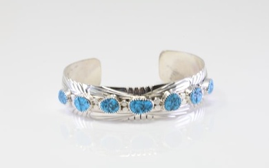 Native America Navajo Sterling Silver Turquoise Bracelet Cuff By David Segar.