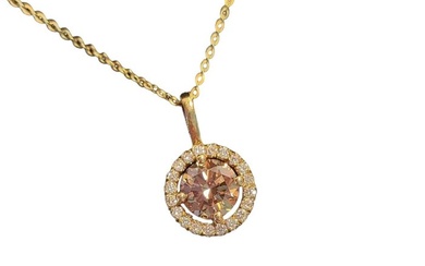 Necklace with pendant - 14 kt. Yellow gold - 1.48 tw. Mixed brown Diamond (Natural coloured) - Diamond