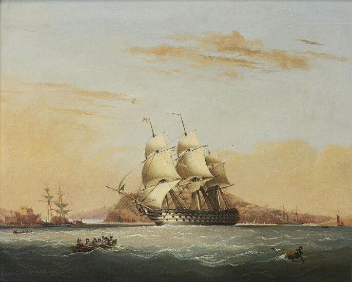 Nicholas Matthew Condy, British 1816-1851- A first rate ship-of-the-line beating up Plymouth Sound and calling for a pilot to take her into the Hamoaze; oil on panel, 37.3 x 45.8 cm. Provenance: Anon. sale, Christie's, London, 10 December 2020, lot...
