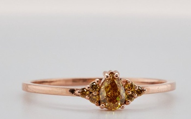 No Reserve Price - 0.27 tcw - Fancy Vivid Yellow - 14 kt. Pink gold - Ring Diamond