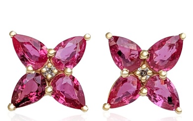 No Reserve Price - 2.93 Carat Ruby & 0.05Ct Fancy Pink Diamond - Earrings Yellow gold Ruby - Diamond