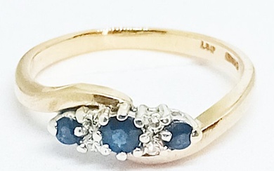 No Reserve Price - Ring - 9 kt. Yellow gold Sapphire - Diamond