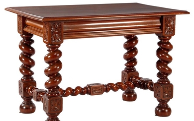 (-), Walnut table with twisted base, rosettes and...