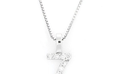 "Number 7 Necklace" - 18 kt. White gold - Necklace with pendant - 0.06 ct Diamond
