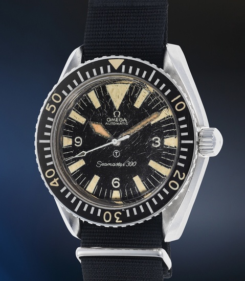 Omega, Ref. 165.024 A very rare and attractive stainless steel diver’s wristwatch with center seconds, fixed spring bars and special military markings, made for the British Army, with Extract from the Archives
