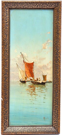 (-), Unclearly signed, sailing boats, panel 37x14.5 cm...