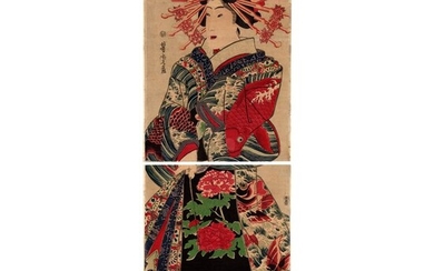 Original woodblock print - Washi paper - Beauty - Utagawa Yoshitora (act. ca. 1836-1887) - Courtesan on Parade 傾城道中 - Japan - 1859 (Ansei 6)