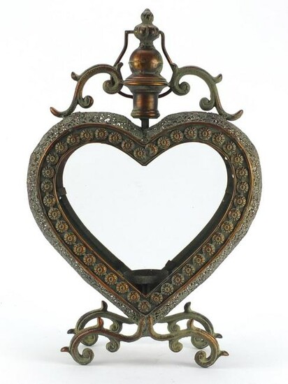 Ornate copper love heart design candle holder, 46.5cm