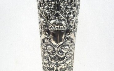 Outstanding English Sterling Embossed Trumpet Vase