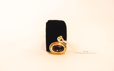 Oval pendant in 18 karat yellow gold set with an amethyst, hallmark, approx. 10g