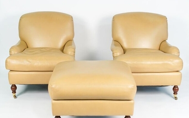 PAIR BRUNSCHWIG & FILS LEATHER LOUNGE CHAIRS