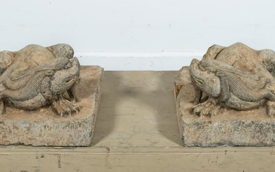 PAIR, CHINESE QING STYLE CARVED STONE SALAMANDERS