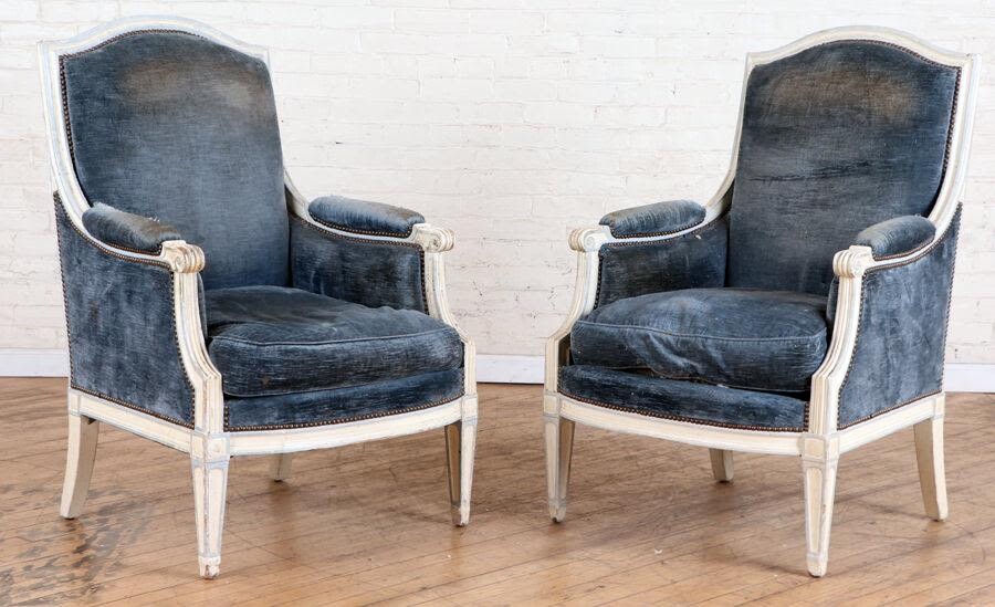 PAIR FRENCH DIRECTOIRE STYLE BERGERE CHAIRS 1900