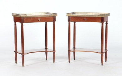 PAIR FRENCH MAHOGANY MARBLE TOP END TABLES C.1940