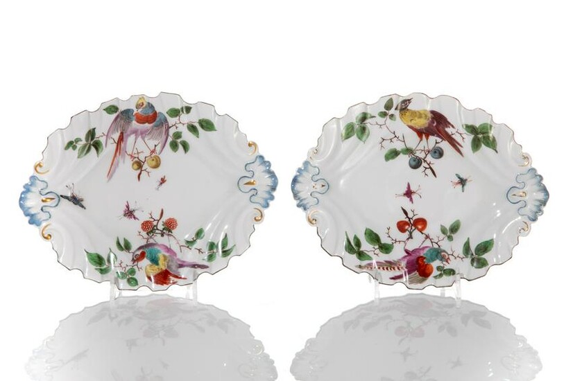 PAIR OF 18TH C CHELSEA MOULDED PORCELAIN DISHES
