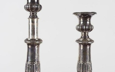 PAIR OF CRESTED SILVER CANDLESTICKS