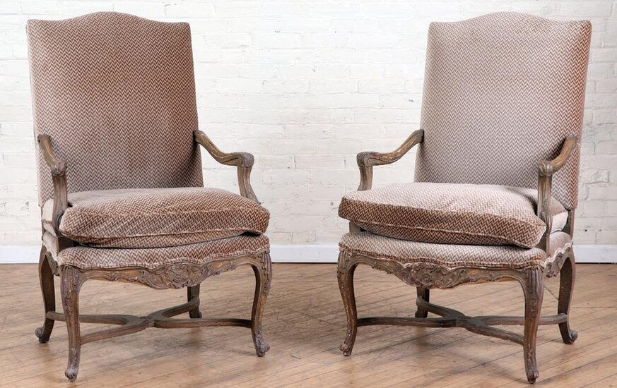 PAIR PAINTED REGENCY STYLE OPEN ARM CHAIRS 1950