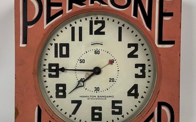 PERRONE JEWELER ADVERTISING CLOCK Mid-20th Century Height 16". Width 16". Depth 4".