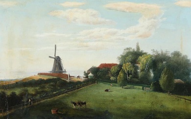 Painter unknown, 19th century Scenery with a mill. Unsigned. Oil on canvas....