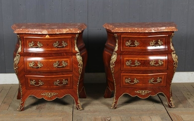 Pair Bronze Mounted Marble Top Bombe Stands