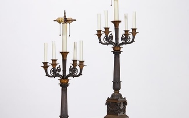 Pair Charles X bronze candelabra lamps