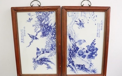 Pair Chinese blue and white porcelain plaques