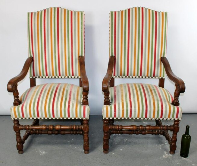 Pair French walnut fauteuils