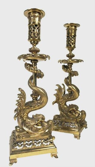 Pair Of French Dolphin-Form Candlesticks