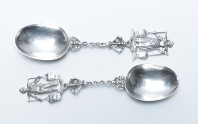 Pair Of Probably Dutch Figural Water Carrier Spoons