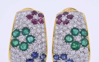 18K Diamond and Colored Stone Earclips