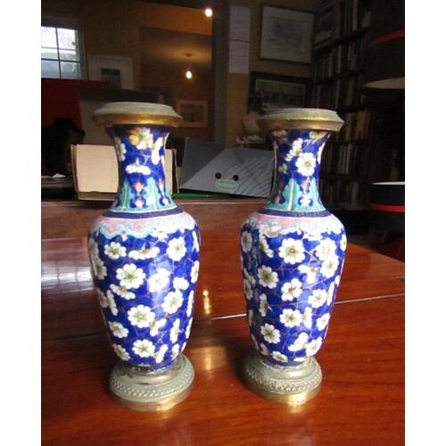 Pair of Antique Cloisonne Decorated Vases Shaped Form Each A...