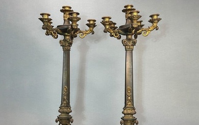 Pair of Antique French Empire Bronze Candelabras, 19th Century