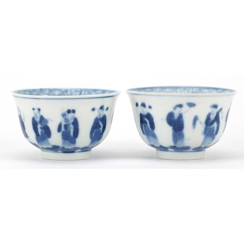 Pair of Chinese blue and white porcelain tea bowls hand pain...
