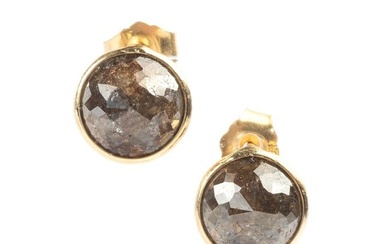 Pair of Diamond, 18k Yellow Gold Stud Earrings.
