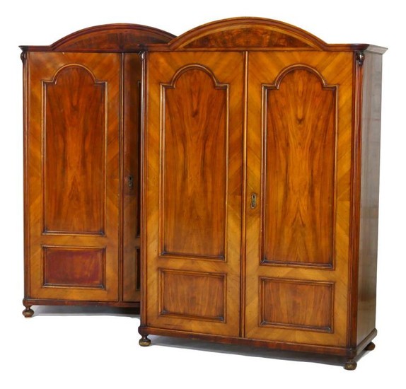 Pair of French walnut armoires, late 19th Century, each...