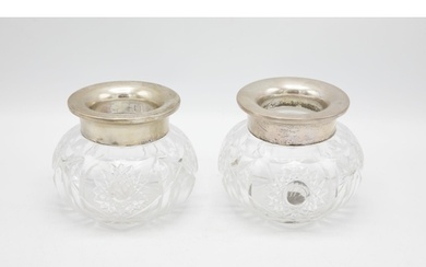 Pair of German 800 silver collared cut glass scent jars, 11c...