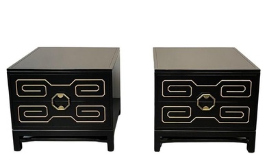 Pair of Mid-Century Modern Nightstands / Dressers, Greek Key, Mastercraft Style