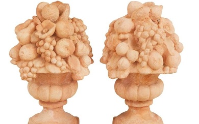 Pair of Molded Terracotta Urns of Fruit