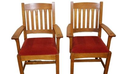 Pair of Stickley mission oak arm chairs