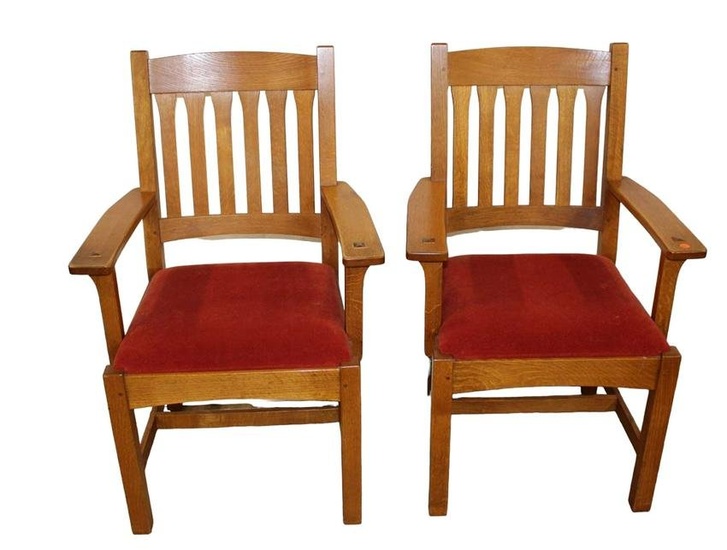 Pair of Stickley mission oak arm chairs