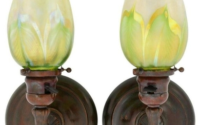 Pair of Tiffany Studios Sconces with Favrile Glass