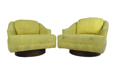 Pair of Vintage Barrel Back Swivel Lounge Chairs