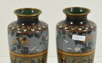 Pair of asian vases in cloisonné bronze (ht...
