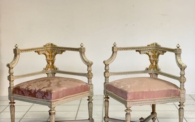 Pair of corner armchairs - Painted wood - 19th century