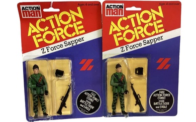 Palitoy Action Man Action Force Z Force Sapper (x2) & Infantryman (x3), on card with blister pack (5)