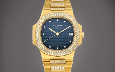 Patek Philippe Nautilus, Reference 3800 | A yellow gold and diamond-set bracelet watch with date, Made in 1983 | 百達翡麗 | Nautilus 型號3800 | 黃金鑲鑽石鏈帶腕錶，備日期顯示，1983年製