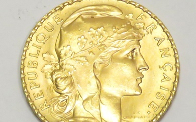 Pièce en or de 20 Francs "Coq" datée de 1914. Poids : 6g45. Diam :...