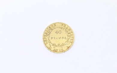 Gold coin of 40 Francs Napoleon Emperor.