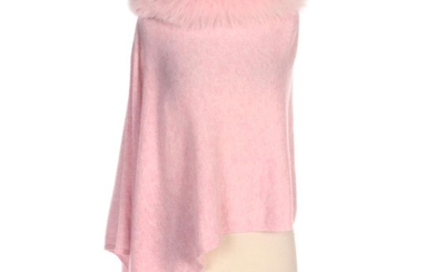 Pink Cashmere Poncho with Dyed Fox Fur Trim with Furrier Tag